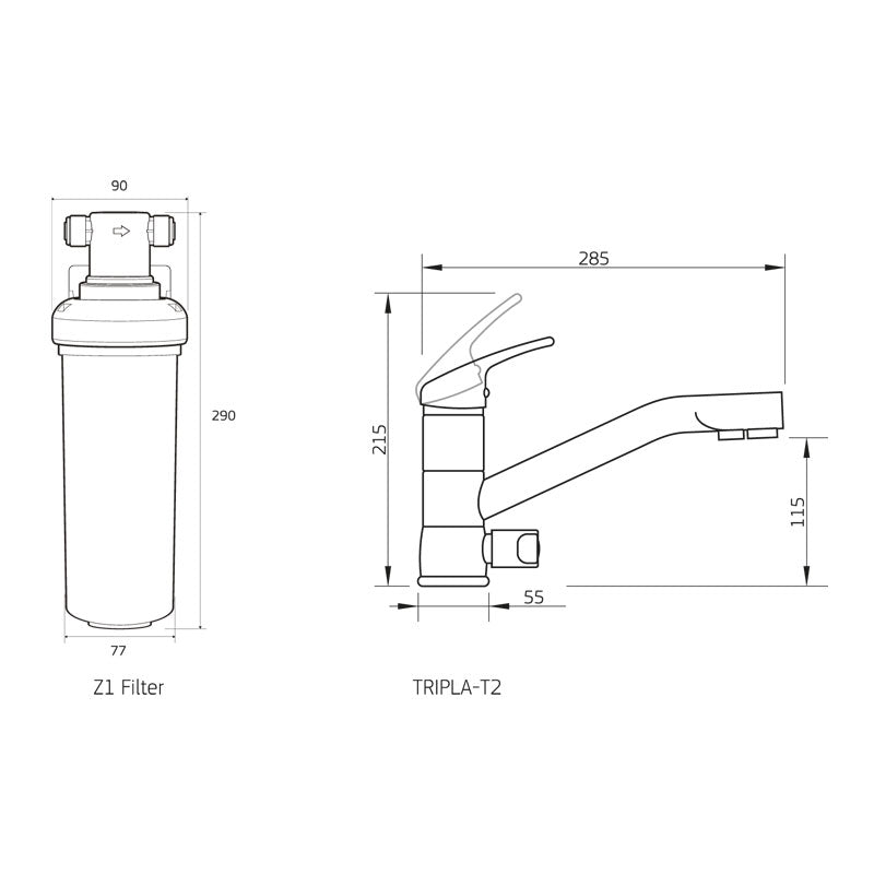 Puretec Quick Twist Undersink Filter using Ultra Z Filtration Technology with Tripla™ T2 LED Mixer Tap Specification