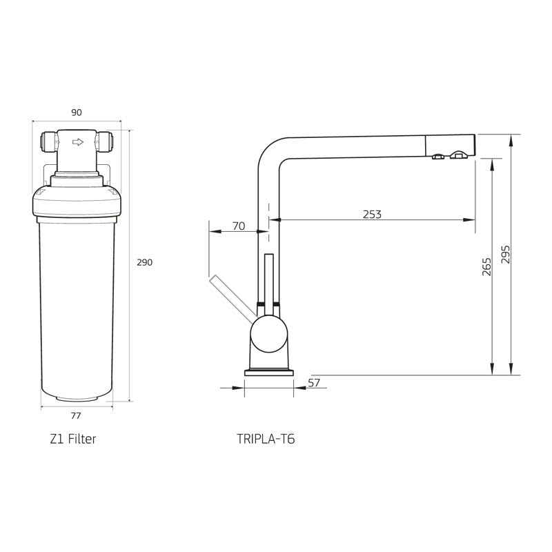 Puretec Quick Twist Undersink Filter using Ultra Z Filtration Technology with Tripla™ T6 LED Mixer Tap Specification