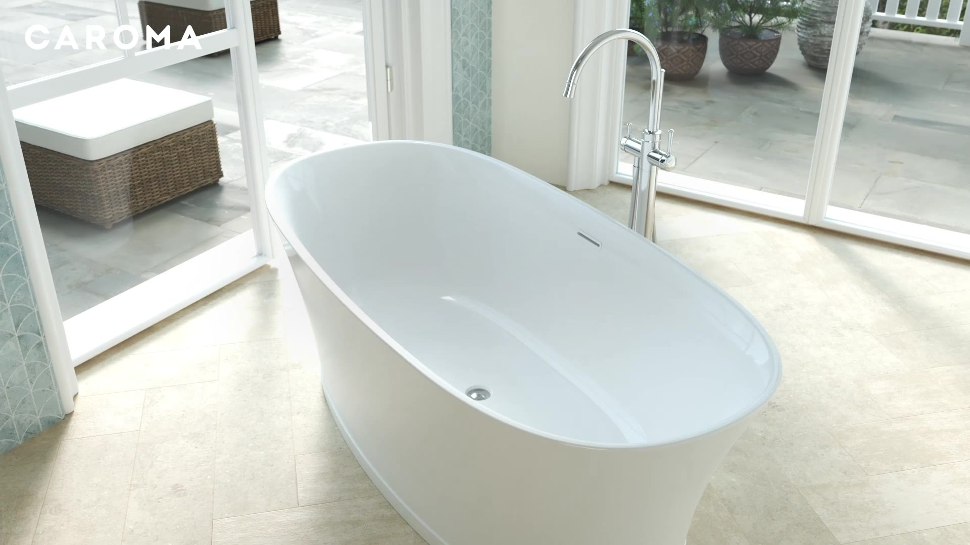 Riviere freestanding bath with floor-mounted bath filler
