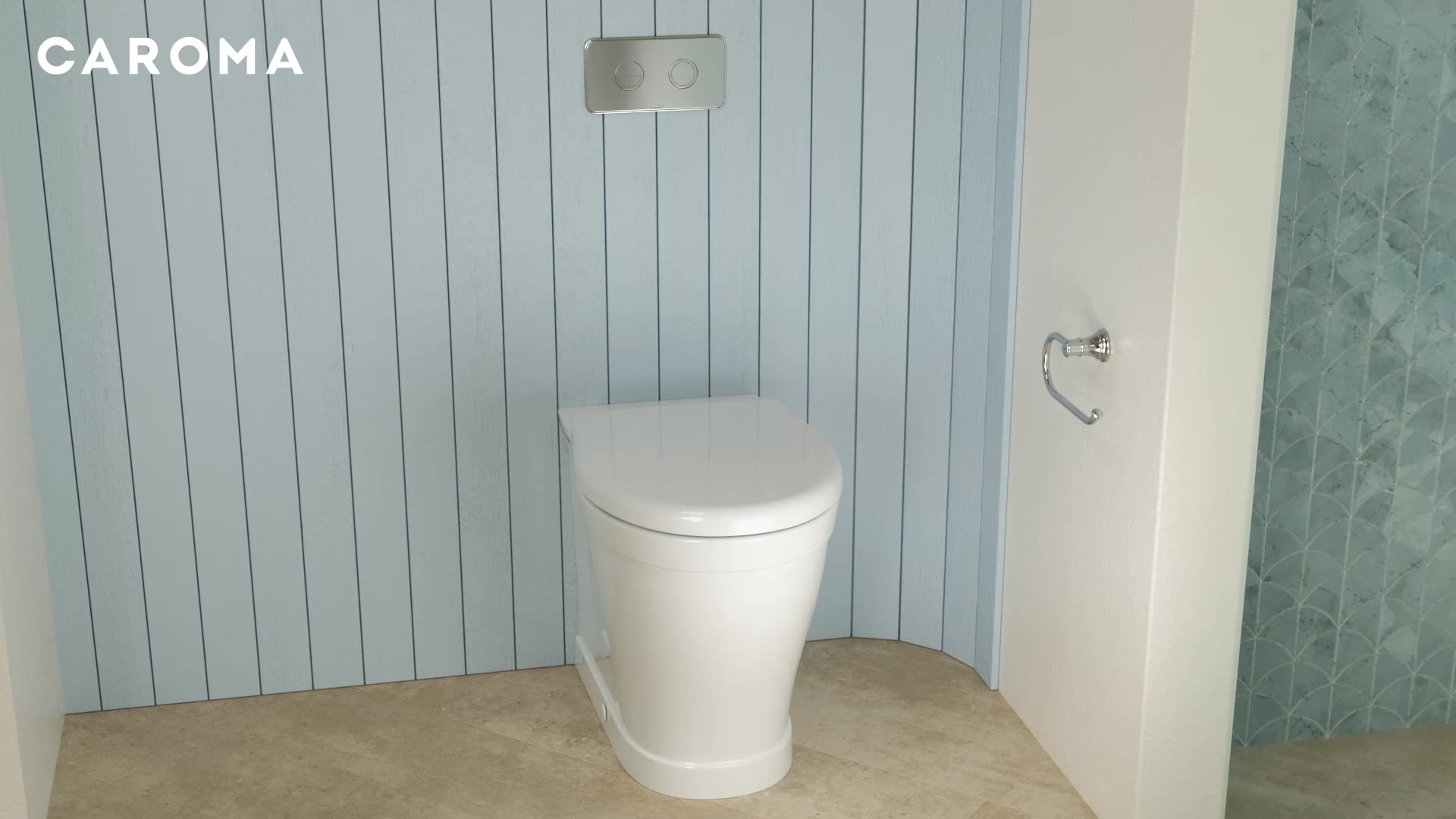 Riviere wall-faced toilet suite with chrome flush plate